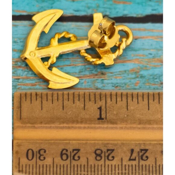 Vintage Anchor Gold Tone Stud Earrings by Avon - P29 - Picture 2 of 2
